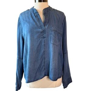 EVEREVE Denim Shirt Blouse Size XL Split Neck